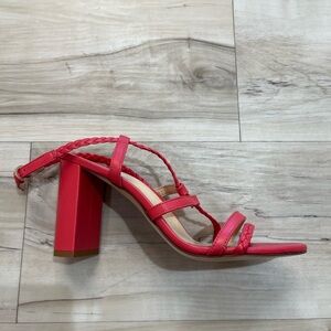 Chic Coral Strappy Block Heels